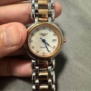 Longines Two-Tone Silver and Gold Bracelet Watch with Blue Hands